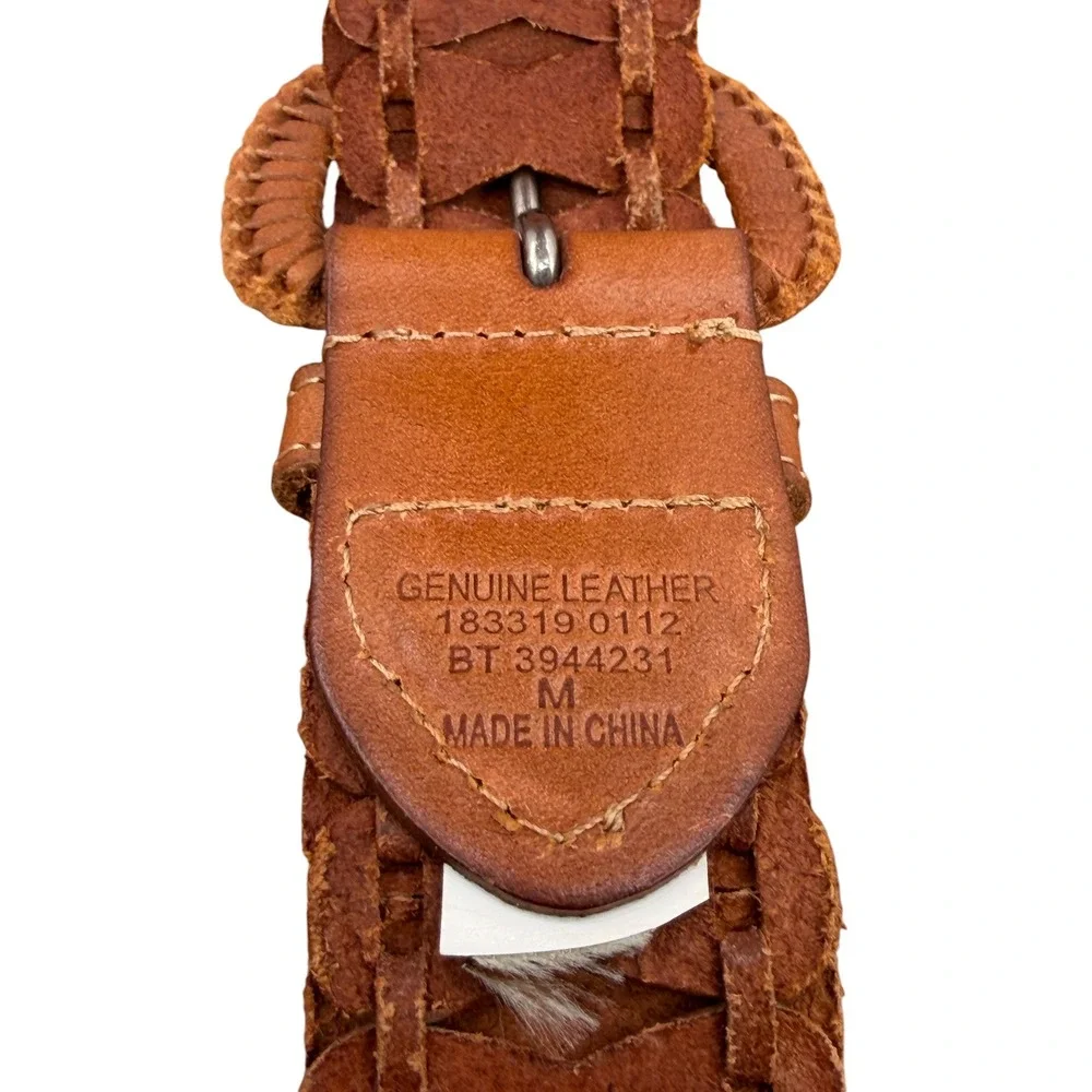 Fossil Leather Belt Womens SZ M Brown Western Boho Woven Covered Buckle Cottage